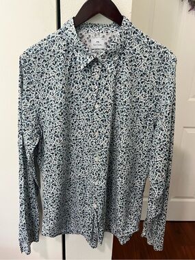 Paul Smith White Button-Up Shirt with Blue Floral Print
